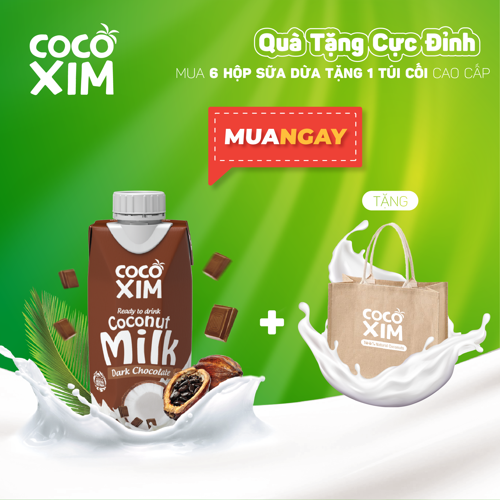 Thùng 12 Hộp Sữa Dừa Cocoxim Socola 330ml/hộp