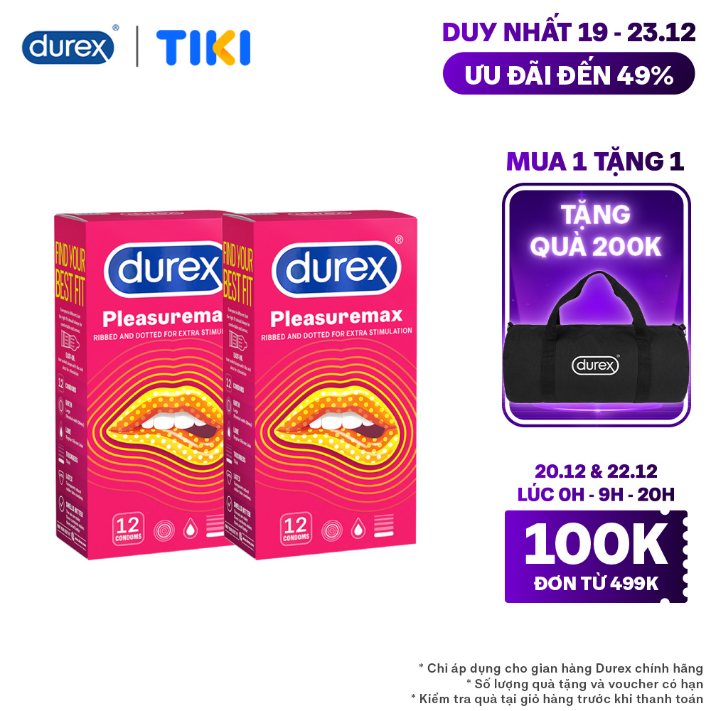 Combo 2 Bao cao su Durex Pleasuremax Hộp 12 Bao