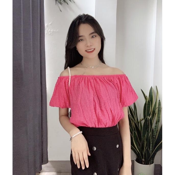 Áo sơ mi kiểu trễ vai nữ tay bồng bo chun hàng thiết kế cao cấp