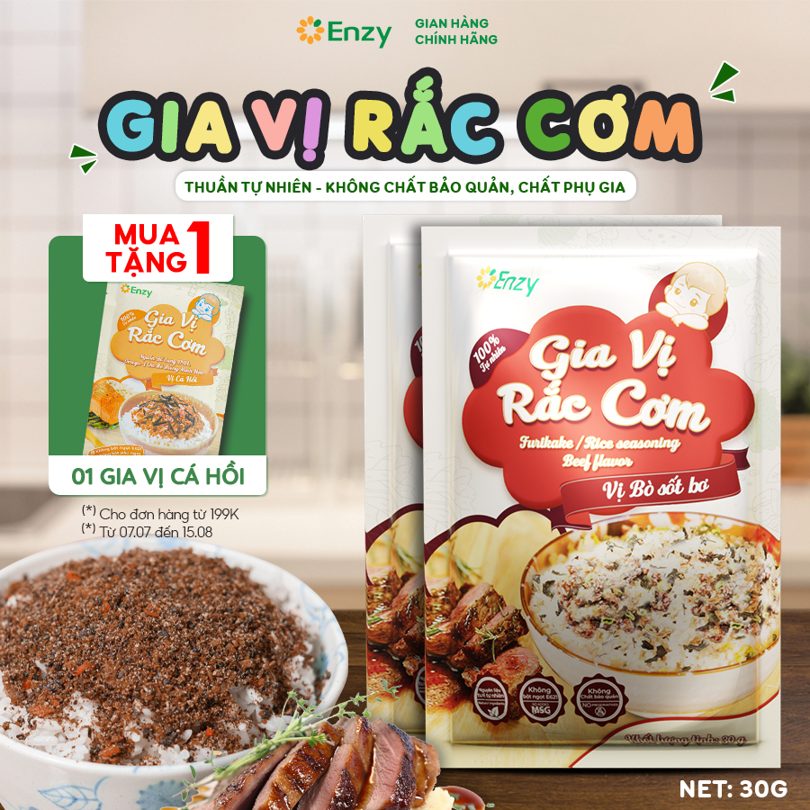 Gia Vị Rắc Cơm Ăn Dặm Cho Bé, Đồ Ăn Furikake Vị Bò Sốt Bơ, Gia Vị Rắc Cơm Enzy, Gói 30gr