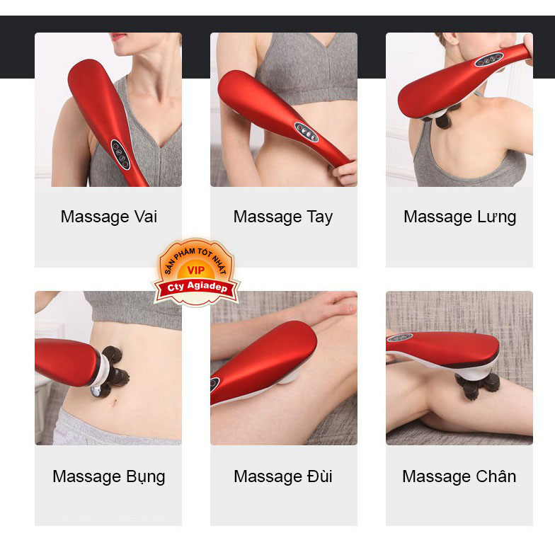 Dụng cụ massage cầm tay + 7 đầu matxa đa năng - Thư giãn đa điểm tay chân lưng bụng vai gáy