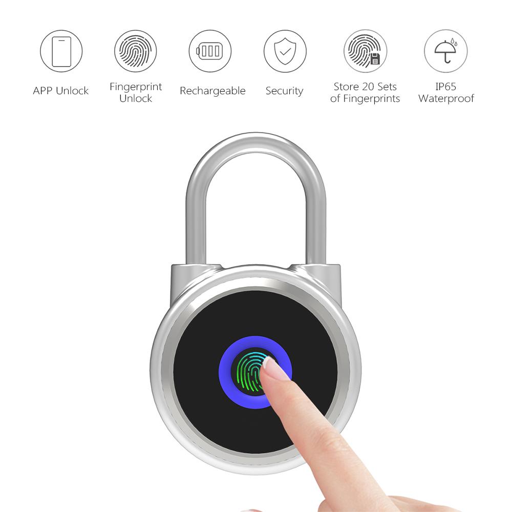 Ổ khóa vân tay BT Khóa với APP & Vân tay lưu trữ 20 nhóm vân tay, có thể sạc lại