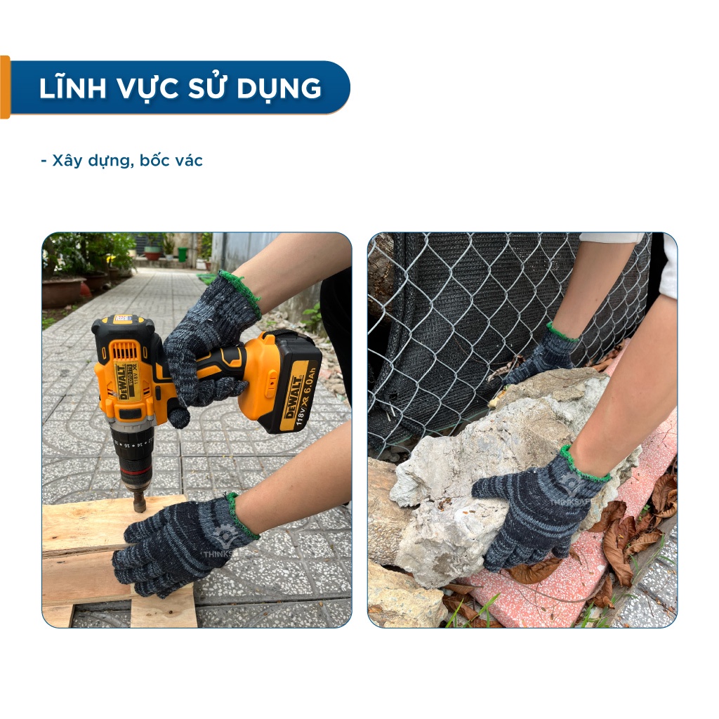 Găng tay bảo hộ lao động sợi len Thinksafe ôm sát, chống trượt, thao tác linh hoạt, găng tay len trắng , muối tiêu dày