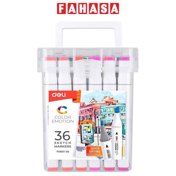 Hộp 36 Bút Dạ Màu 2 Đầu Sketch Marker - Deli 70801-36