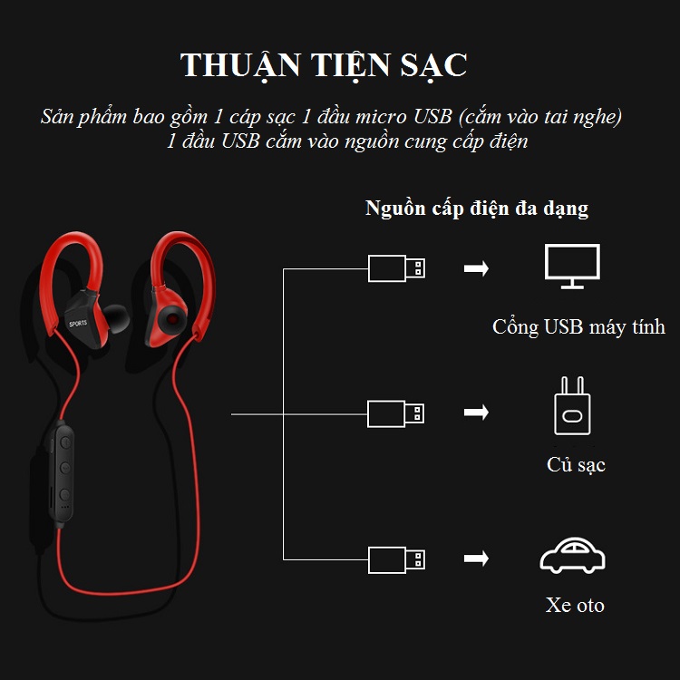 Tai Nghe Bluetooth Nhét Tai GSD - Trọng Lượng Siêu Nhẹ Chỉ 15g - Âm Thanh Vòm 360, Nút Tai Silicon Mềm Mại