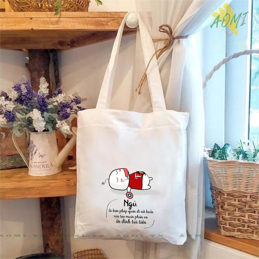 TÚI VẢI ĐEO VAI TOTE CANVAS BAG CÓ KHÓA KÉO SIZE LỚN 33x38cm CAPTAIN SLEEP TCUTE XINH ĐẸP TIỆN ÍCH DẠO PHỐ DU LỊCH