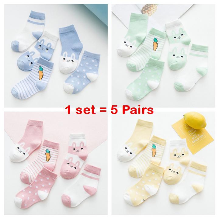 Set 5 Đôi Tất Vớ Cho Bé Hình Cà Rốt Siêu Dễ Thương Chất Liệu Cotton Cao Cấp Chông Trơn Trượt Thấm Hút Mồ Hôi Hiệu Qủa-Xanh