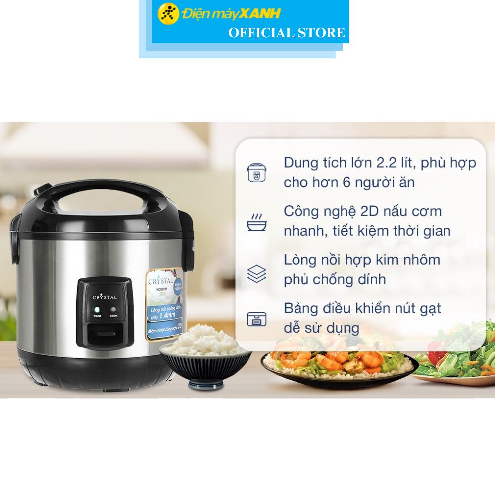 Nồi cơm nắp gài Crystal 2.2 lít NCG2201 - Hàng Chính Hãng