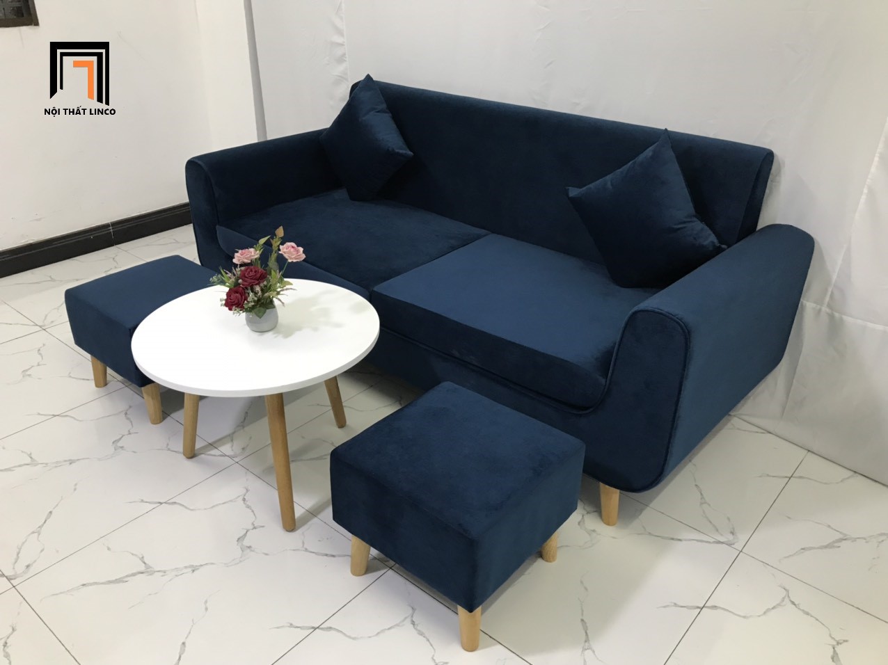 Bộ ghế sofa băng văng dài phòng khách hiện đại vải nhung