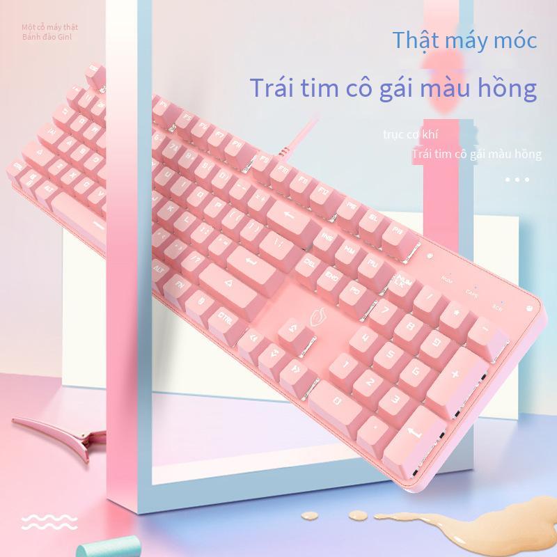 Đặc Biệt Cung Cấp Nguồn Trái Tim Bé Gái Màu Hồng Dễ Thương Vuông Punk Bàn Phím Tròn Lưới Đỏ Có Dây Xanh Trục Thực Bàn Phím Cơ