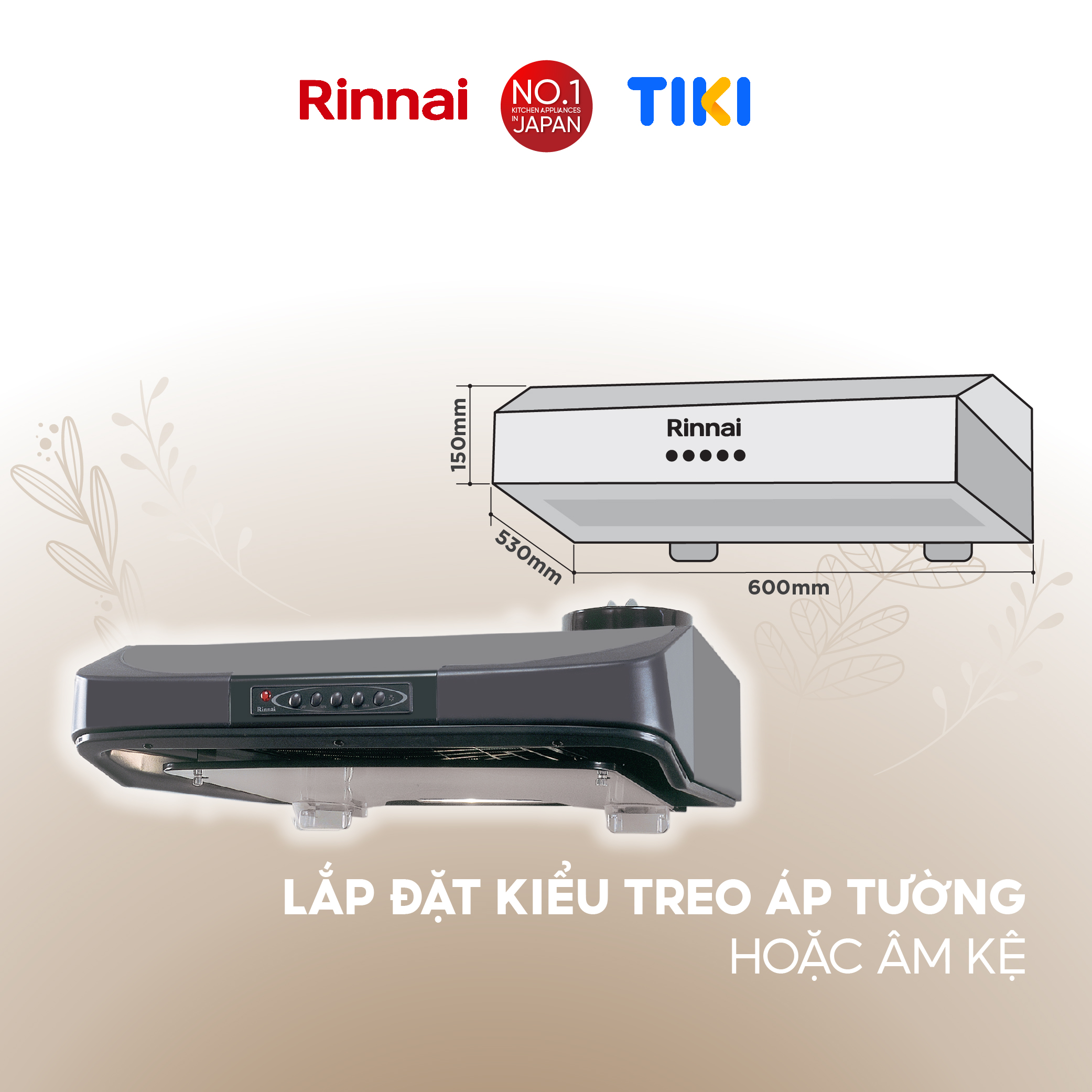 Máy hút mùi 60cm Rinnai RI-H6(Vt-G) ống thoát