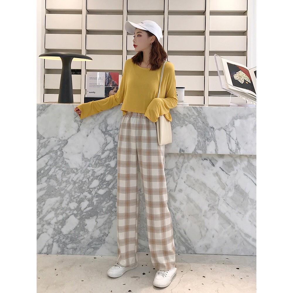 Quần culottes kẻ caro có khóa kéo ( Hình thật dưới sàn ) OR14