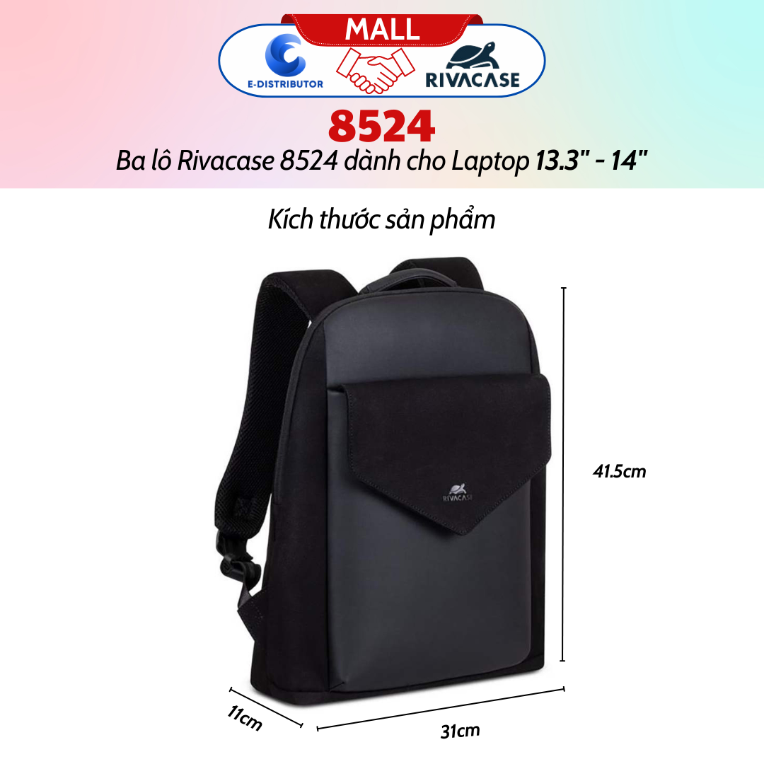 Balô Rivacase 8524 Để Vừa Laptop 13.3&quot; - 14&quot; - Bảo Hành 24 Tháng - Hàng Chính Hãng