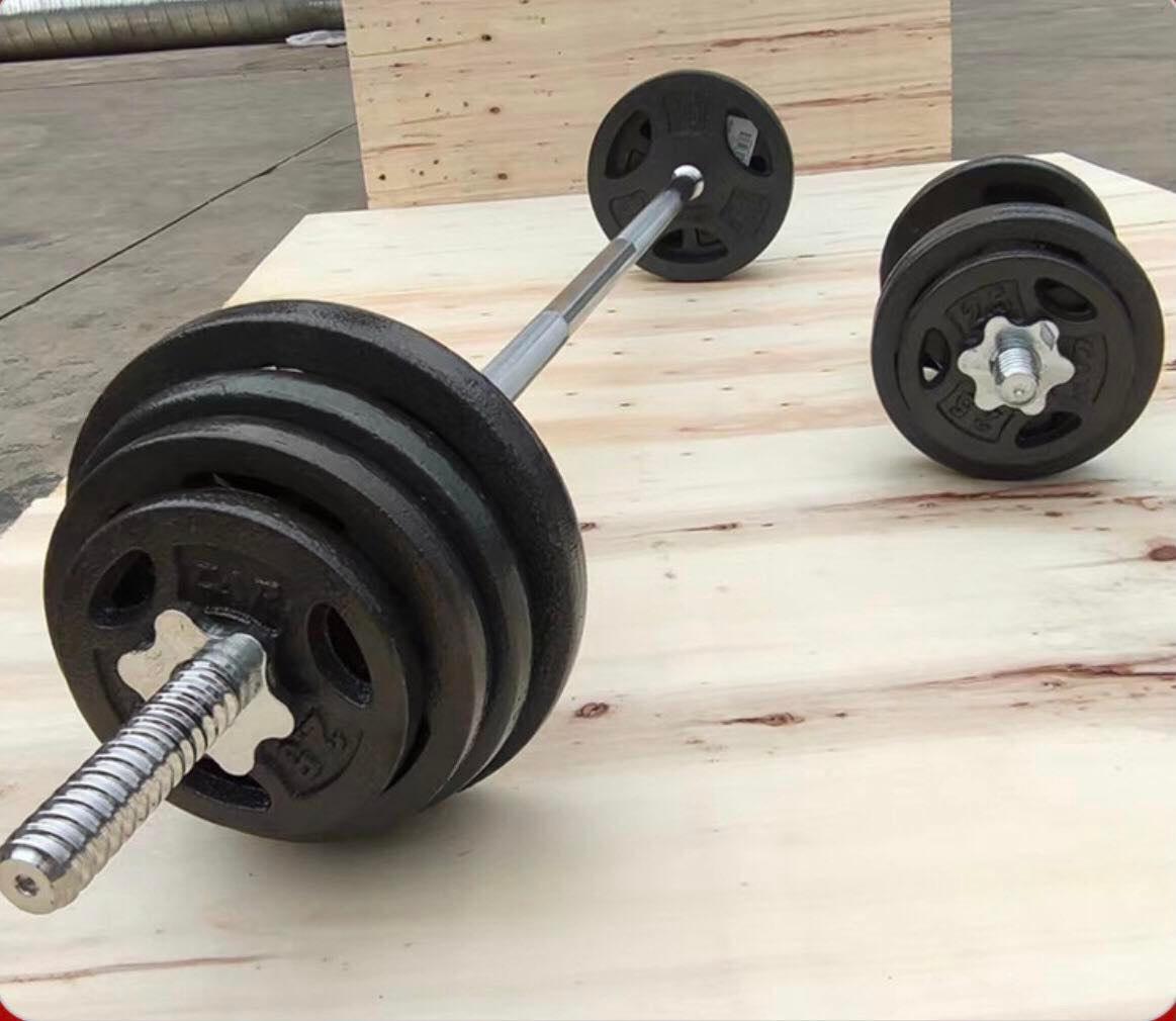 Combo 30kg tạ gang đúc + đòn đẩy mạ niken 1.5m