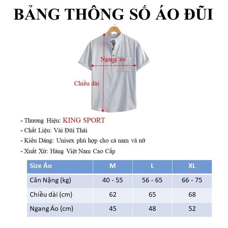 Áo đũi nam cổ tàu tay ngắn chất liệu đũi thái xước mềm mịn dày dặn thoáng mát cao cấp bigsize mùa hè đi biển KING SPORT
