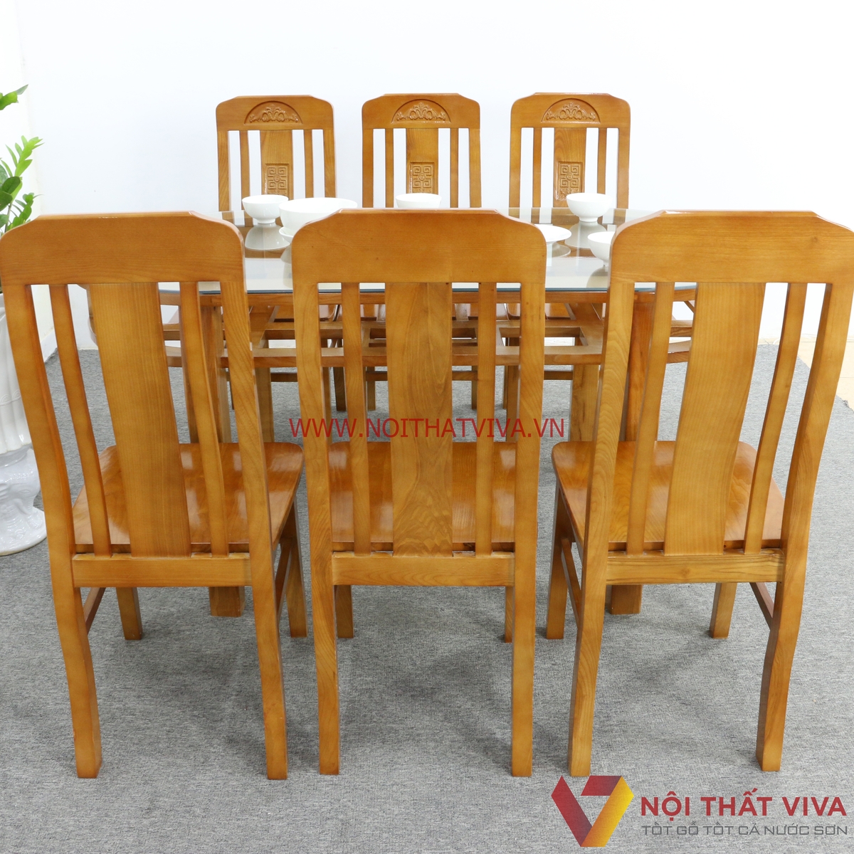 Bộ Bàn Ăn Oval 2 Tầng Gỗ Sồi Màu Cánh Gián