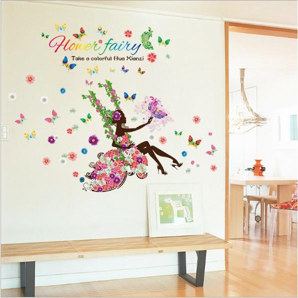 Decal trang trí tường - Xích Đu Cô Gái Hoa Hower