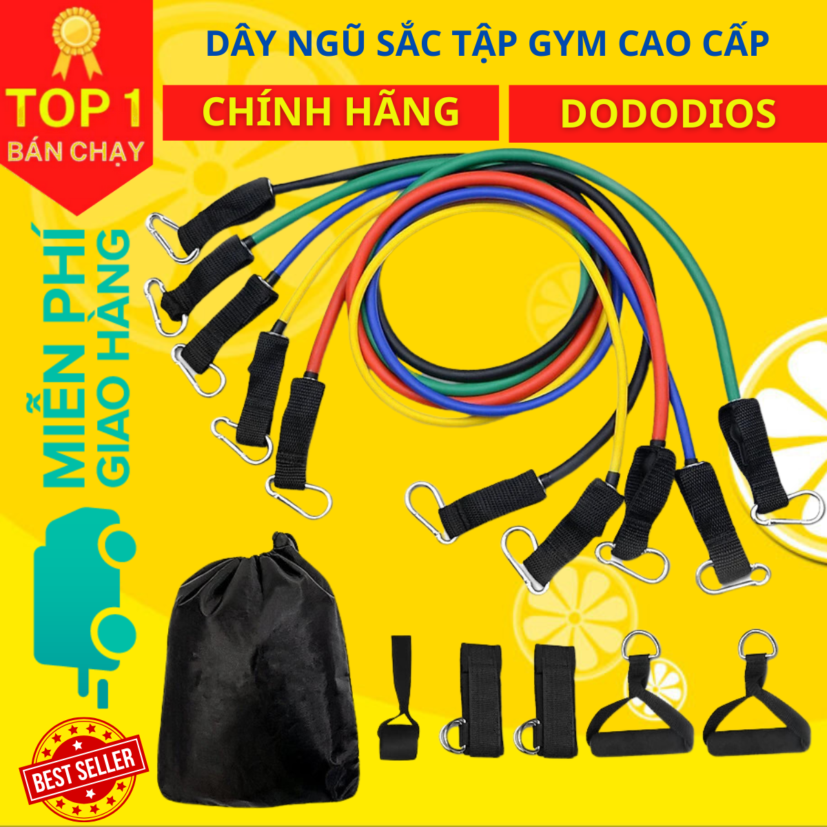 Dây Ngũ Sắc Tập Gym dododios, Bộ 5 Dây Đàn Hồi Kháng Lực Tập Full Body, Dụng Cụ Tập Thể Hình Tại Nhà Đa Năng