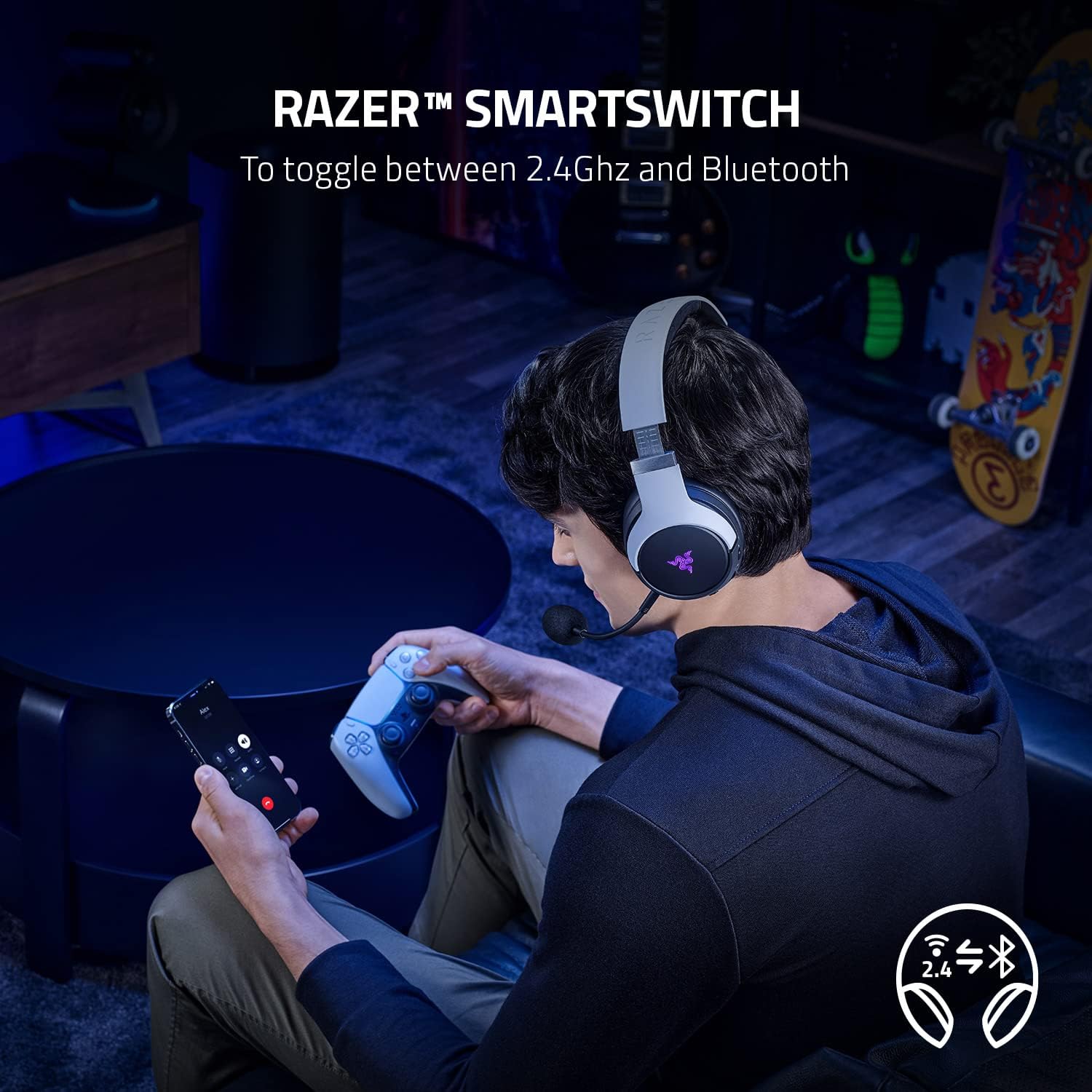 Tai nghe không dây choàng đầu Razer Kaira Pro for Playstation-Wireless Gaming and Mobile Headset_Mới, hàng chính hãng