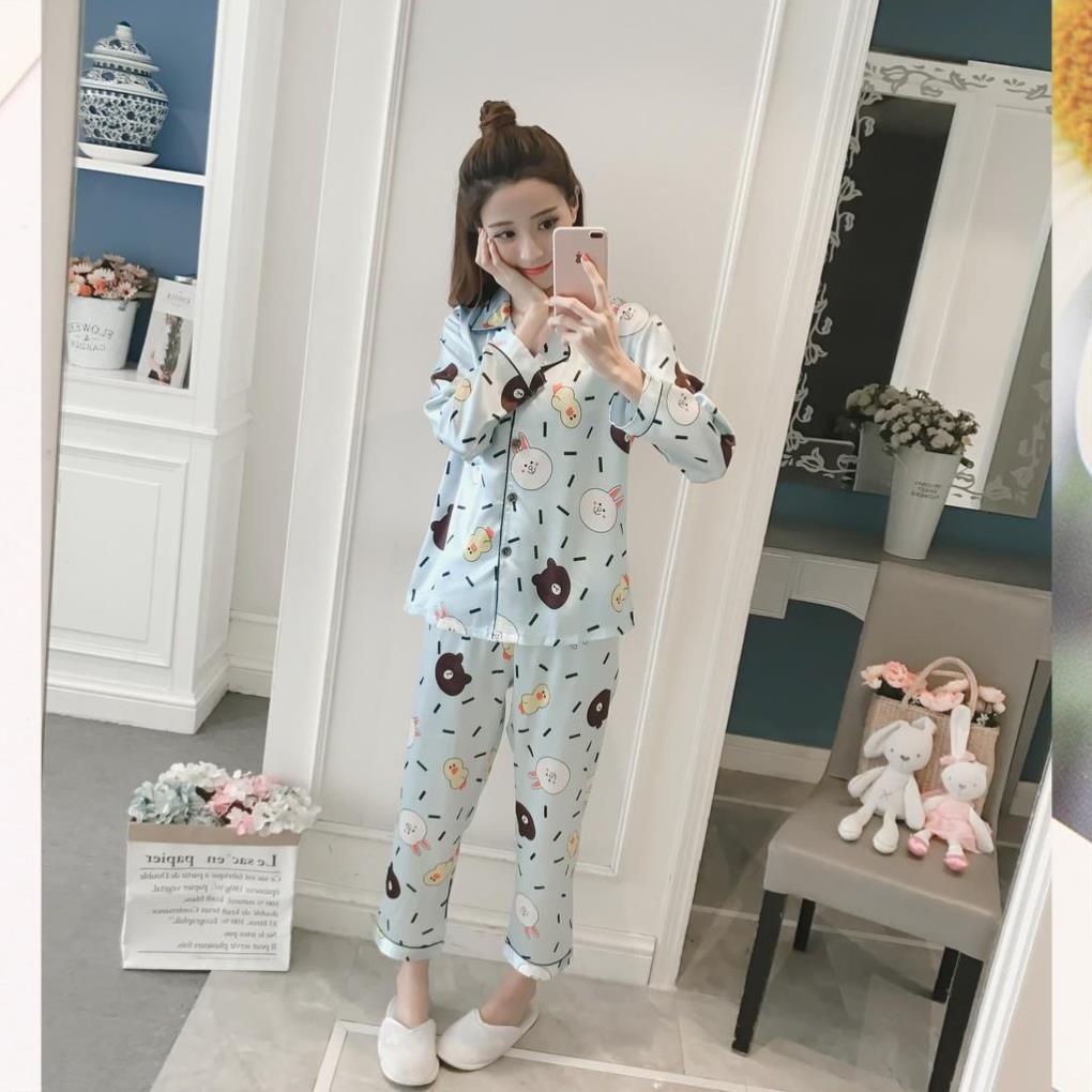 Đồ bộ Pijama lụa áo dài tay, quần dài - Đồ Mặc Nhà Nữ Cao Cấp Hàng Loại 1 Mềm Mại B57