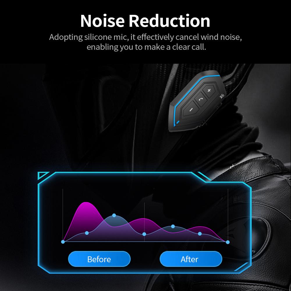 X6 Motorcycle Helmet BT 5.0 Headset Auto Answering Connecting 2 Phones Noise Reduction 40mm Driver Unit