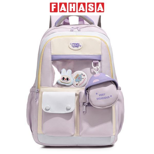 Ba Lô Thời Trang Kèm Huy Hiệu Hoạt Hình - Omaska 9628# - Màu Tím