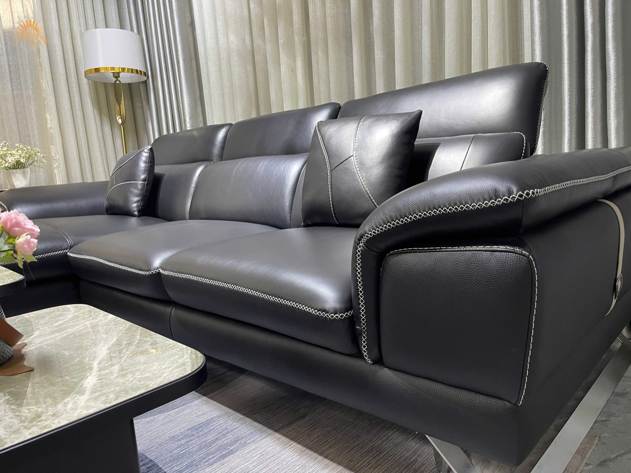 Sofa góc L da bò Italy Juno sofa SFLCT28 dài 2m9 x 1m8 - hàng cao cấp chuẩn da bò nhập khẩu Ý
