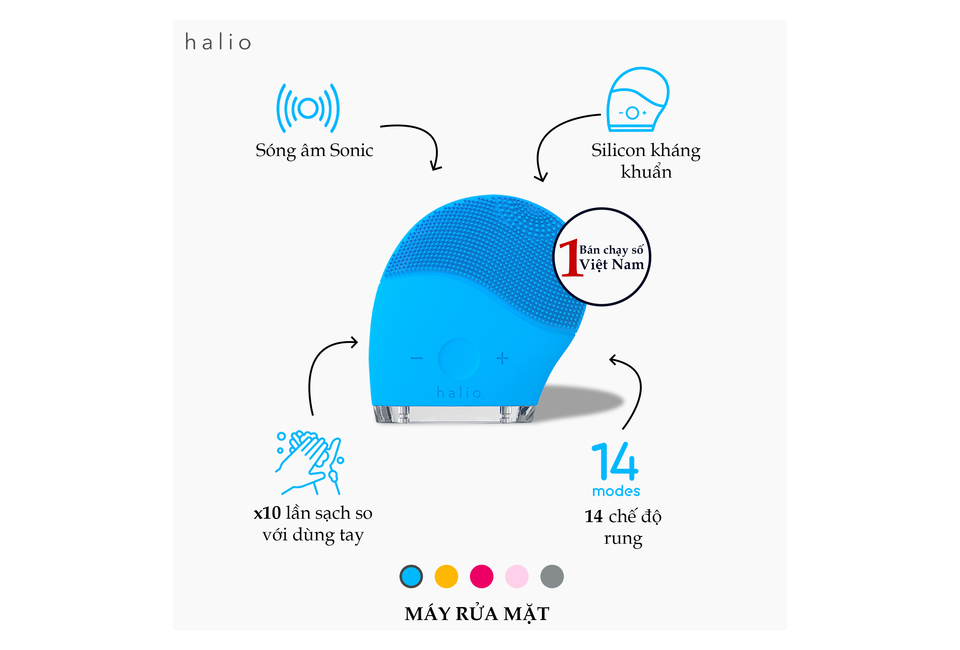 Combo Máy Tăm Nước Cầm Tay Halio UltraClean Blue Và Máy Rửa Mặt Halio Facial Cleansing &amp; Massaging Sky Blue