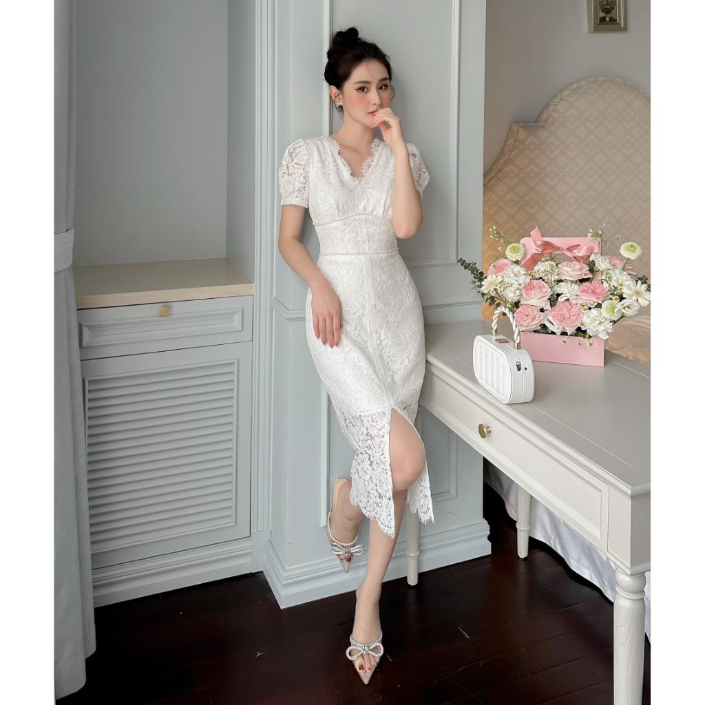 Đầm Thiết Kế MAY CH35 Chất Liệu Ren Mềm Đính Kết Ngọc - Đầm Dự Tiệc Sang Trọng Chuẩn MAY