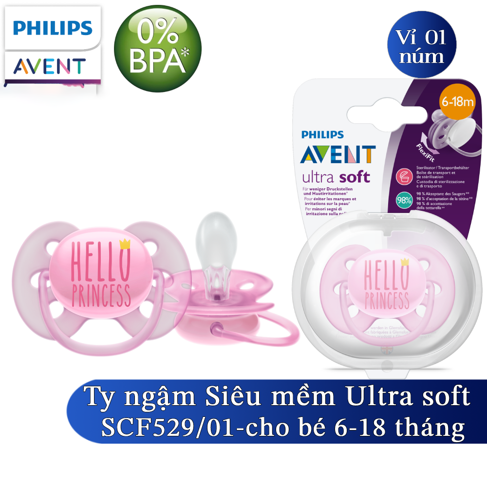 Ty ngậm siêu mềm Philips Avent cho trẻ từ 6-18 tháng tuổi (vỉ 1 núm) SCF529/01