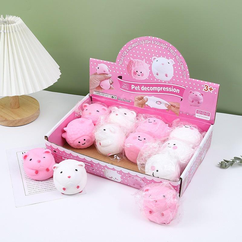 Squishy Mochi hình CHUỘT HAMSTER màu trắng màu hồng đồ chơi bóp tay mềm mịn dễ thương chân thực giảm stress co dãn đàn h
