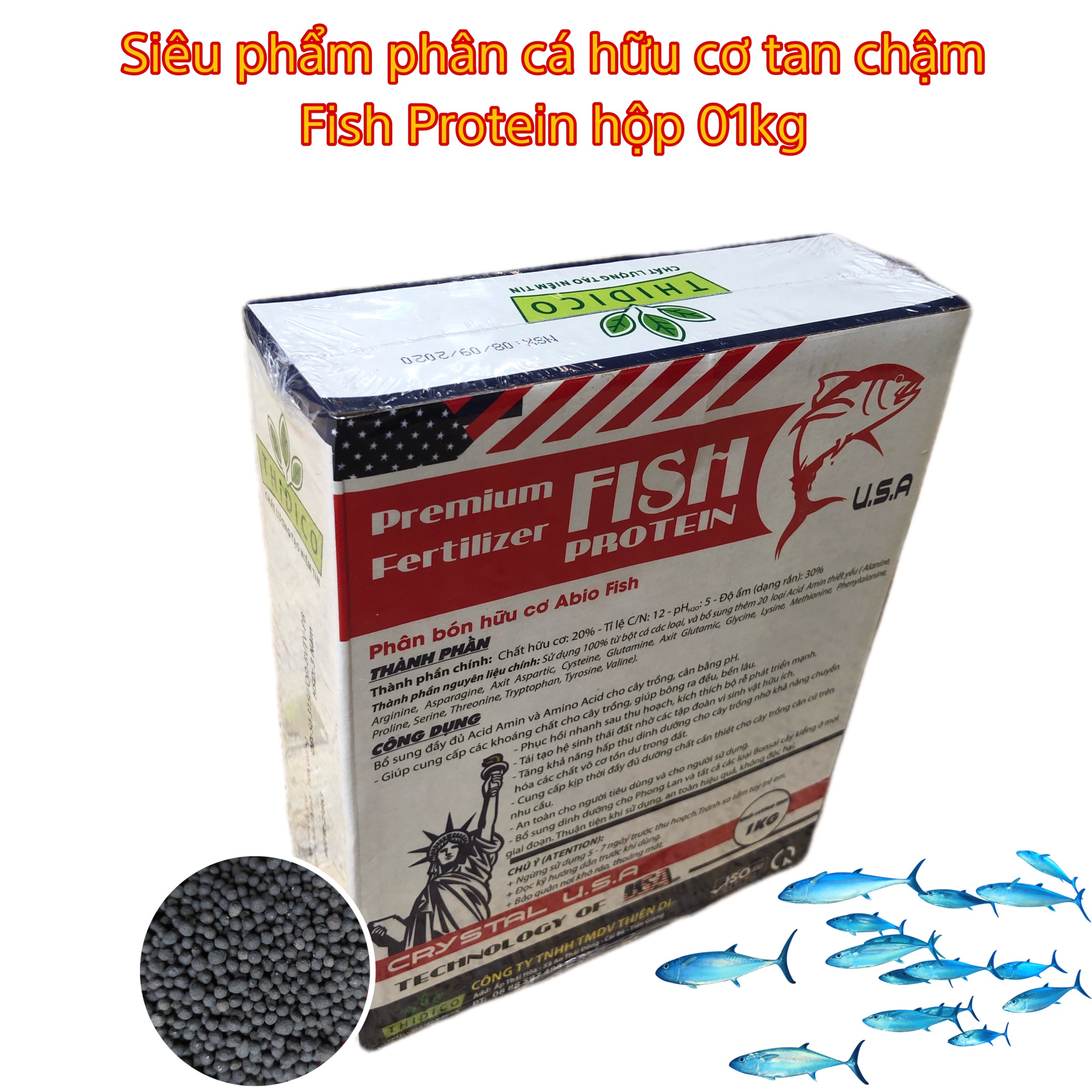 Phân cá hữu cơ tan chậm nhập khẩu Mỹ- Fish Protein - 1kg - viên đen