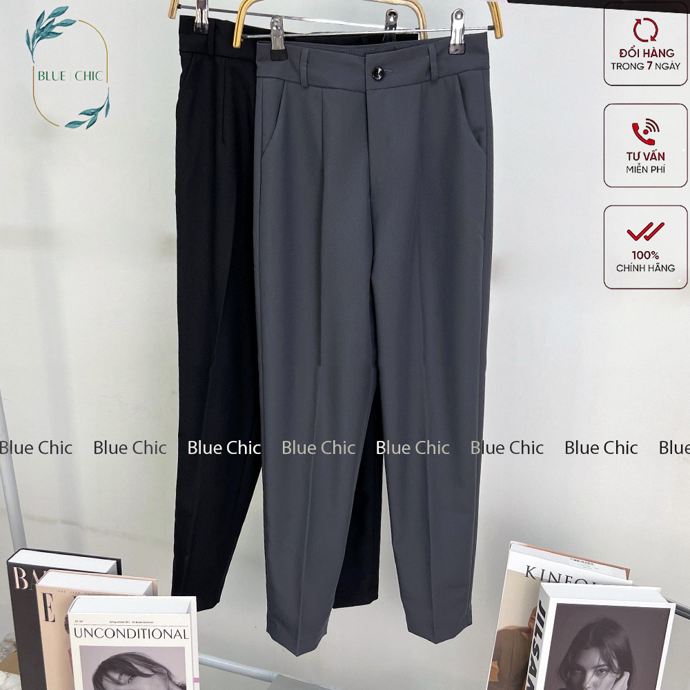 Quần baggy nữ Blue Chic đồ công sở lưng cạp cao đi học form dáng đẹp thanh lịch màu đen ghi xám
