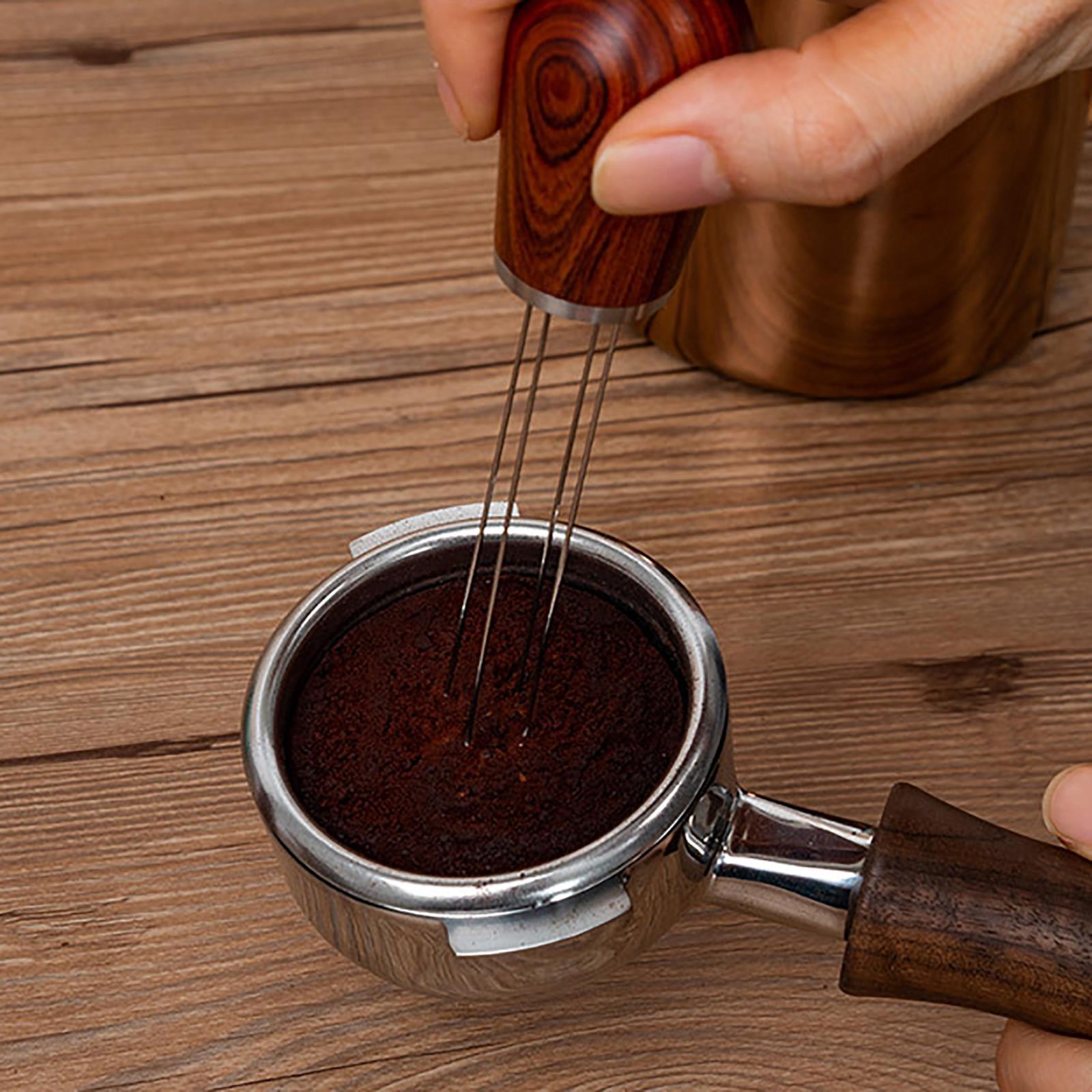 Coffee Stirrer, Coffee Stirring Needle Tool, Espresso Distribution, Natural Wood Handle and Stand, Professional Barista Hand Distribution Tool