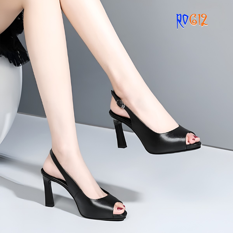 Giày sandal nữ cao gót 9 phân hàng hiệu rosata hai màu đen trắng cao cấp ro612