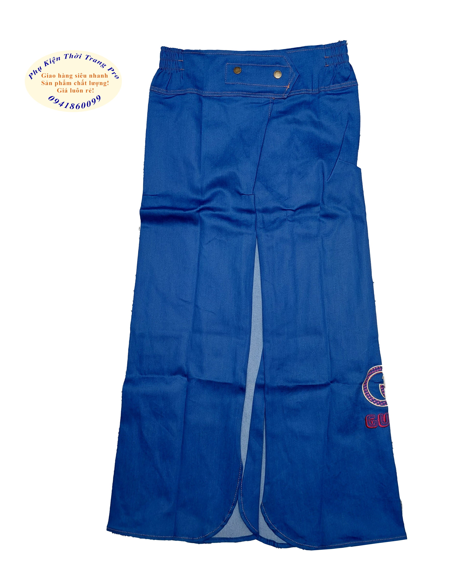 Váy chống nắng xẻ 2 tà, Dày 1 lớp, Chất liệu vải Jean cao cấp, Thêu hình bất kỳ, mềm, Mát, Chống tia UV, Bảo vệ đôi chân