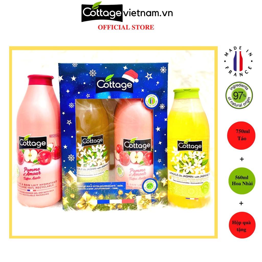 Combo Hộp Quà Tặng 2 Món sữa tắm Dưỡng ẩm Cottage 560ml Hoa Nhài và 750ml Hương Táo Đỏ