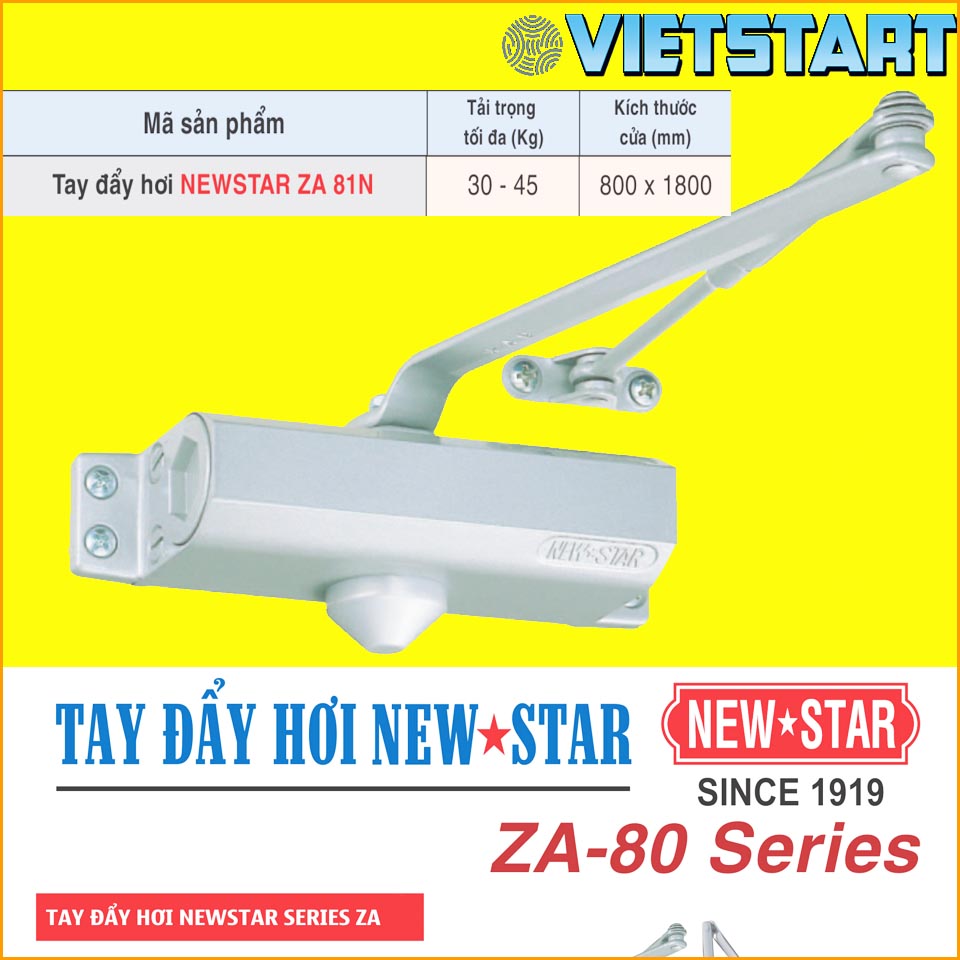 Tay đẩy hơi NEWSTAR 30-45-60kg - Dừng cố định 90˚/không dừng - Tay Co Thủy Lực, Củi Chỏ Hơi, Đóng Cửa Tự Động