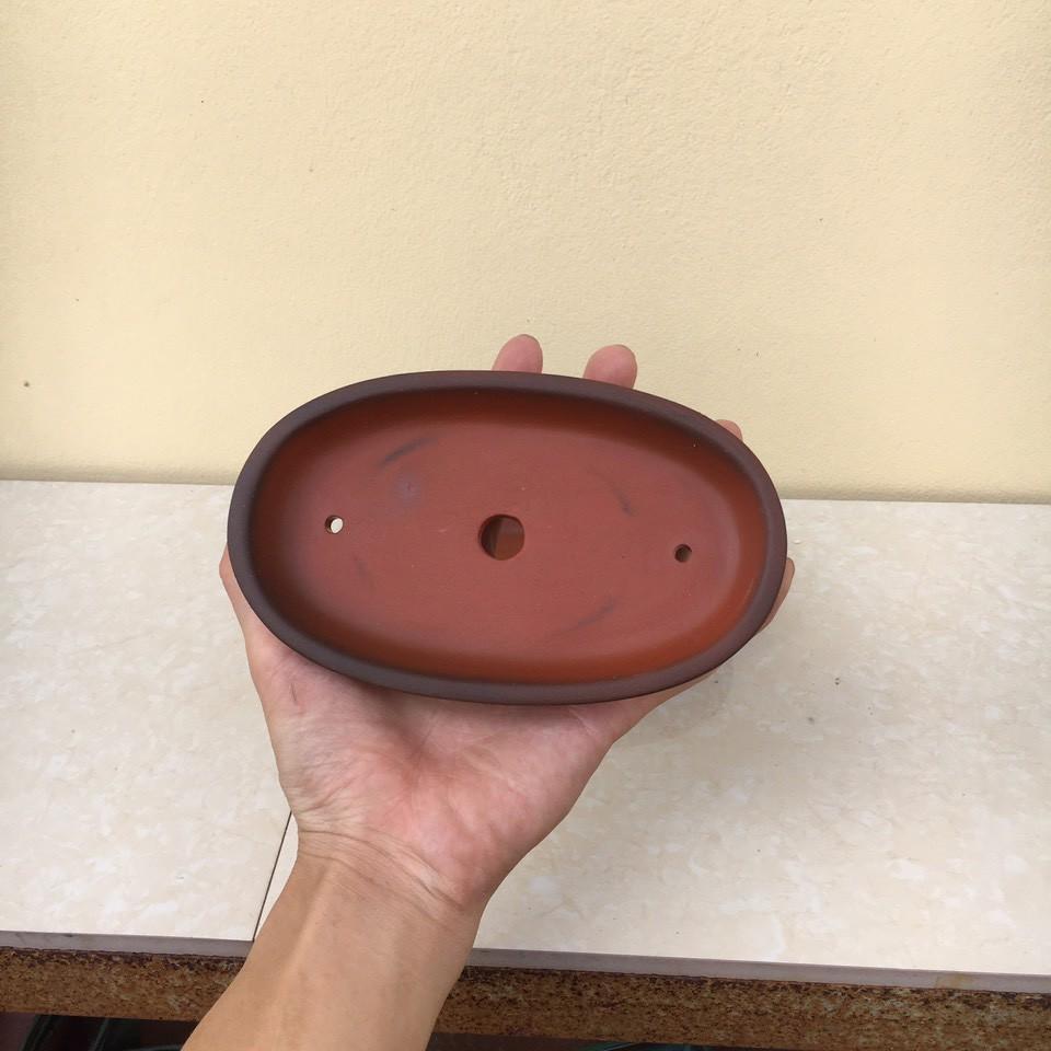 Bộ 2 Chậu bonsai Ovan mini đất nung gốm Bát tràng 2 size BM-36