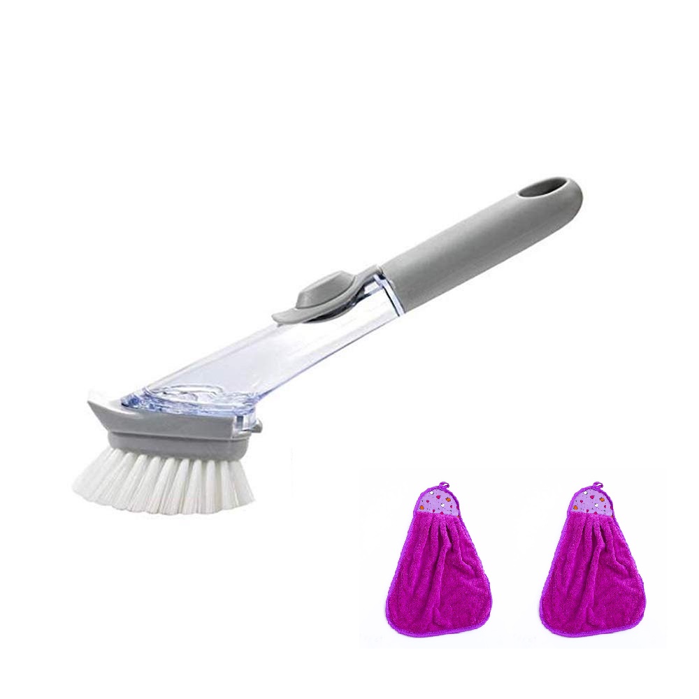 Bàn chải nhà bếp có khay đựng xà phòng tặng kèm 2 khăn lau tay nhà bếp