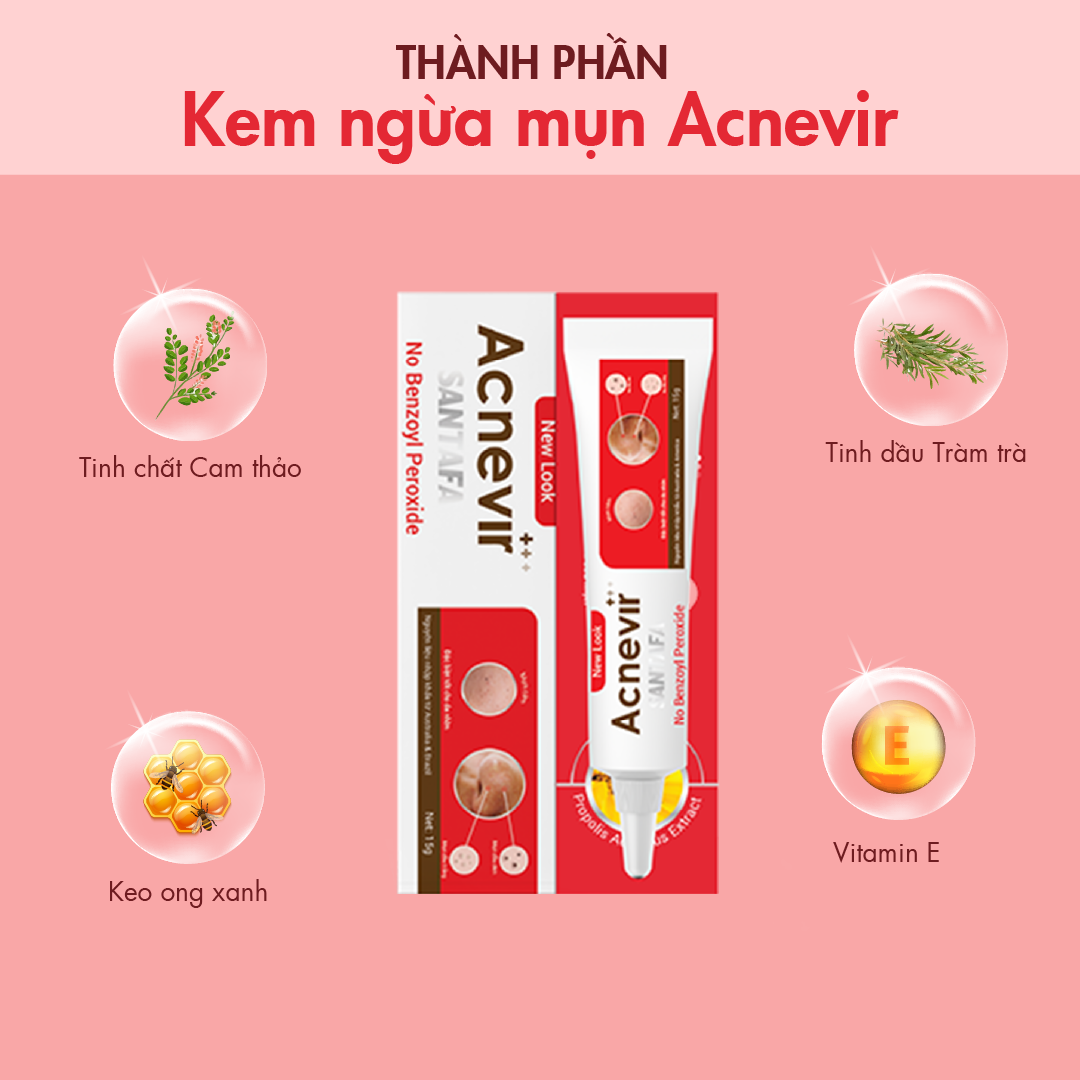 Kem ngừa mụn Acnevir Santafa - Ngăn ngừa và giảm mụn, cải thiện nhanh tình trạng viêm đỏ của mụn cám, mụn đầu đen - Tuýp 15g