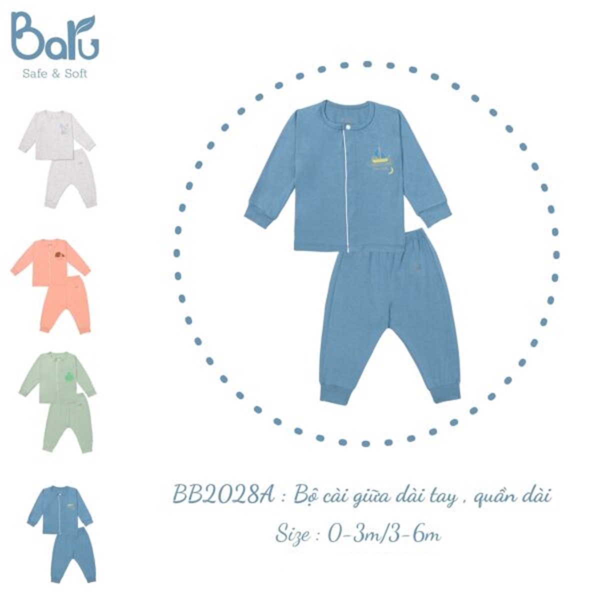 Bộ dài tay cài giữa  BARU cho bé chất liệu cotton mềm mại thu đông cho sơ sinh, quần áo trẻ em ( 0- 6M )