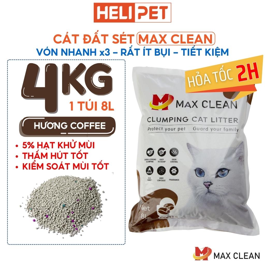 Cát Vệ Sinh Cho Mèo Max Clean 4Kg Vón Cực Nhanh, Rất Ít Bụi, Thấm Hút Tốt Dùng Tốt Cho Cả Máy Vệ Sinh và Khay Vệ Sinh- HeLiPet- HeLiPet