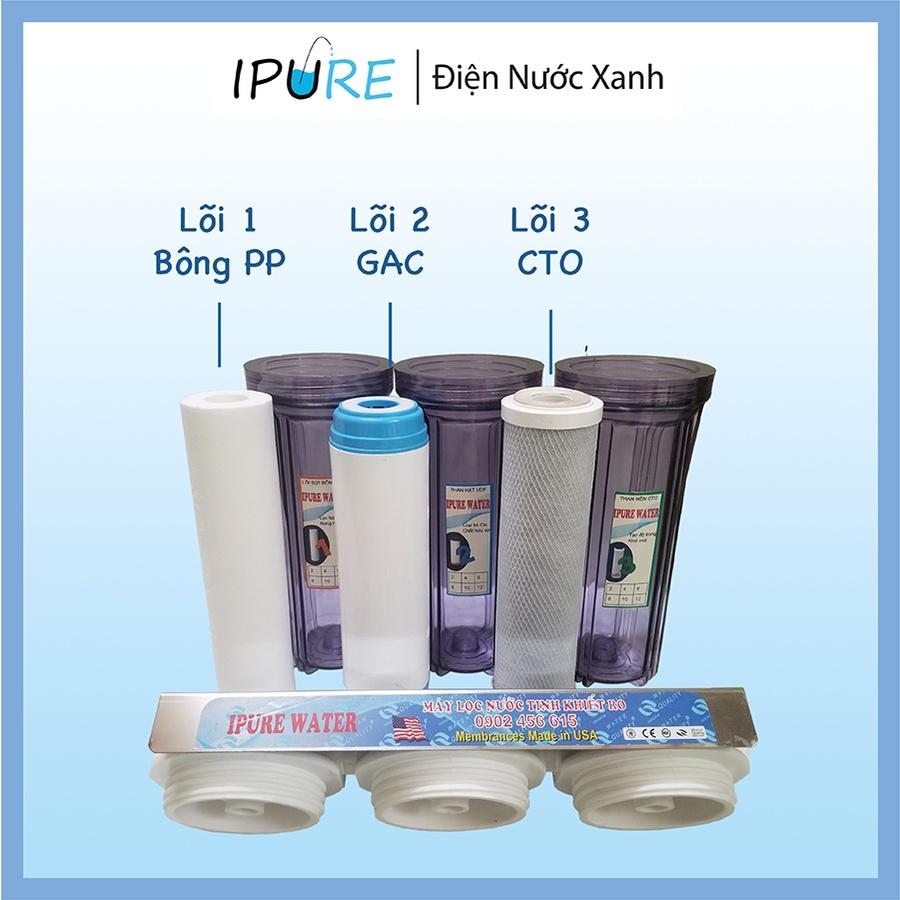 Bộ Lọc Nước Đầu Nguồn 3 Cấp DNX IPURE 10 inch Răng Trong Phi 21 (Có Kèm Phụ Kiện và Quà Tặng