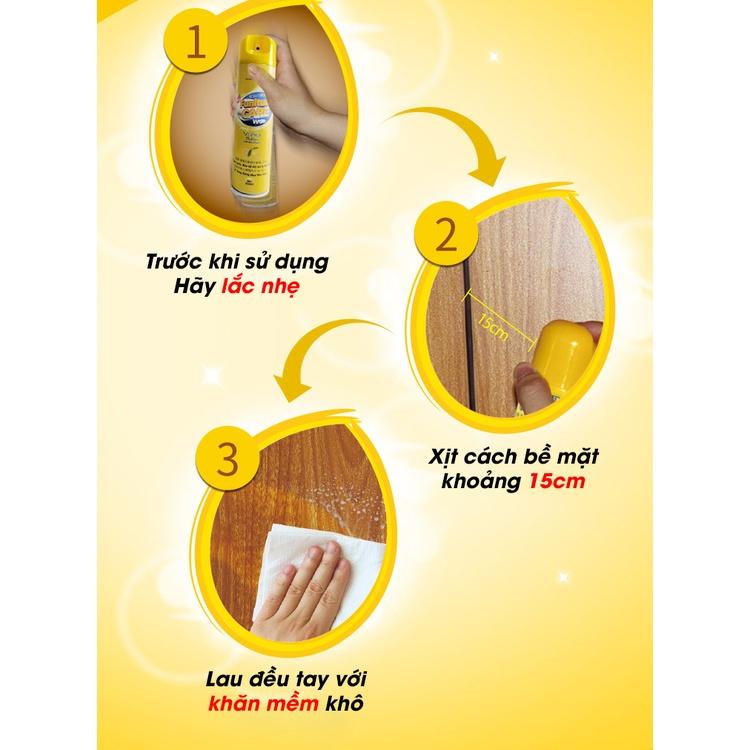 Chai Xịt Làm Sạch Đánh Bóng, Bảo Dưỡng Đồ Gỗ Furniture Care Wax Ximo Home Hương Chanh 330ml