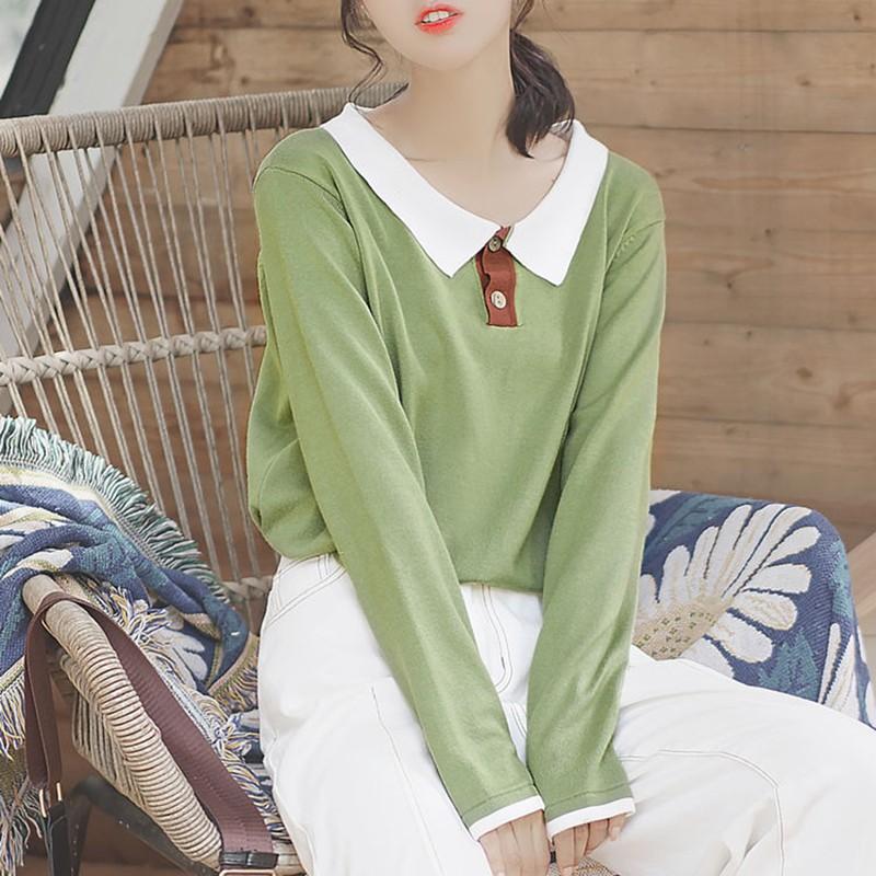 Áo Sweater dệt kim tay dài thiết kế màu trơn thanh lịch