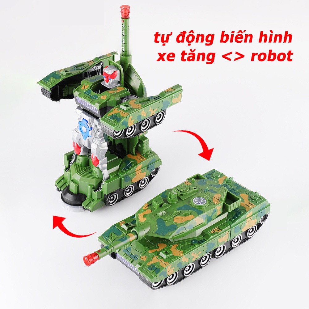 Đồ chơi xe tăng biến hình người máy đèn nhạc tự động, đồ chơi xe biến hình robot thông minh, đồ chơi thể chất cho bé