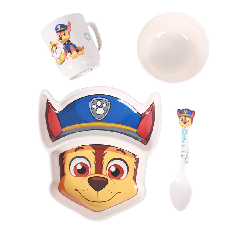 Set 4 món chén, dĩa, muỗng và ly uống nước hình chú chó cứu hộ Dog Paw Patrol 3D màu xanh cho các bé ăn uống - 140P7NWW6633