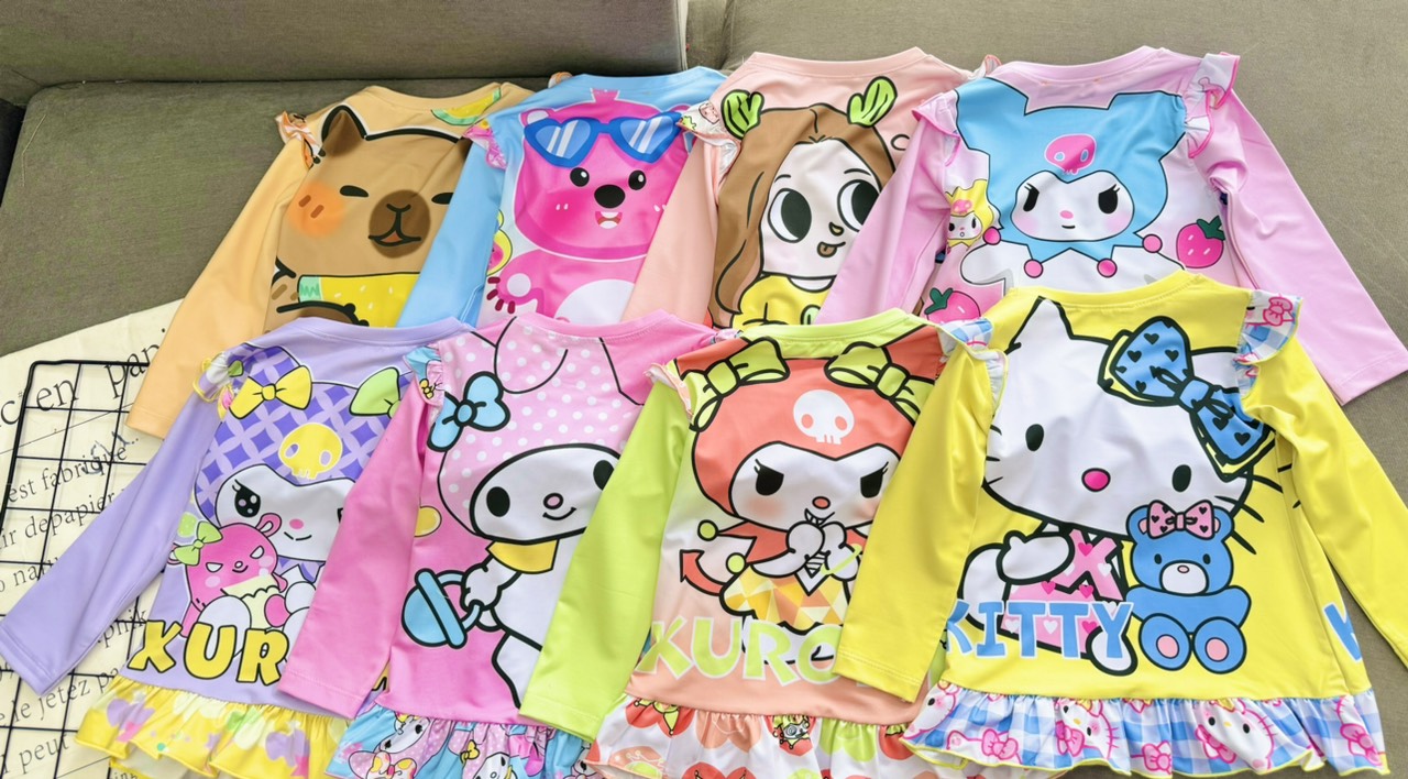 Đồ bộ ngủ dài tay cho bé gái kuromi hello kitty từ 12-40kg chất thun lạnh mềm mịn mát
