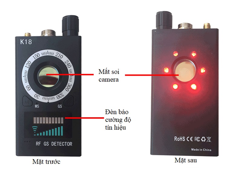 Máy dò định vị điện thoại, camera nhanh chóng, chính xác, cường độ sóng mạnh K18 (Tặng 3 nút kẹp cao su giữ dây điện -màu ngẫu nhiên)